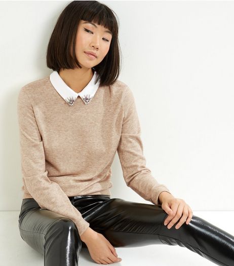 Blue Vanilla Light Brown Embellished Collar Jumper | New Look