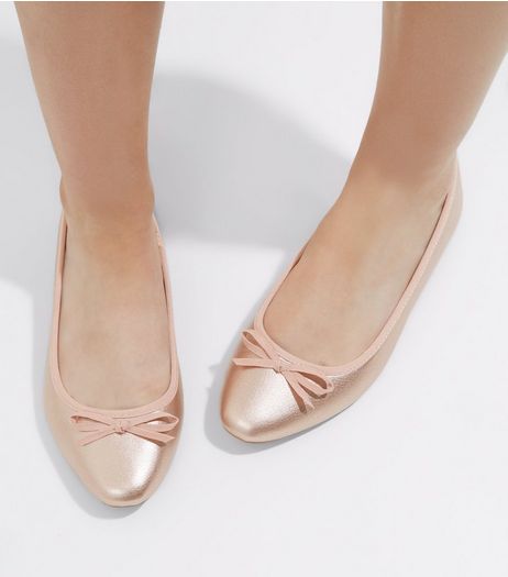Wide Fit Rose Gold Pointed Ballet Pumps | New Look