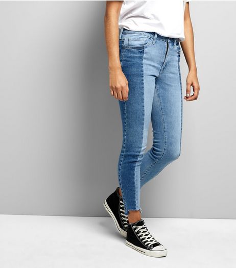 Petite Blue Two Tone Skinny Jeans | New Look