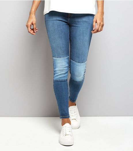 Petite Blue Contrast Knee Panel Skinny Jeans | New Look