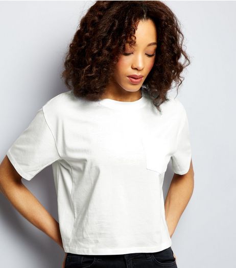 White Boxy Pocket Front T-Shirt | New Look