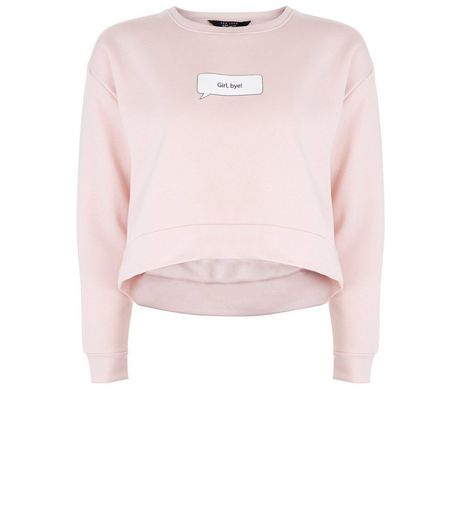 Teens Pink Girl Bye Slogan Cropped Sweater | New Look