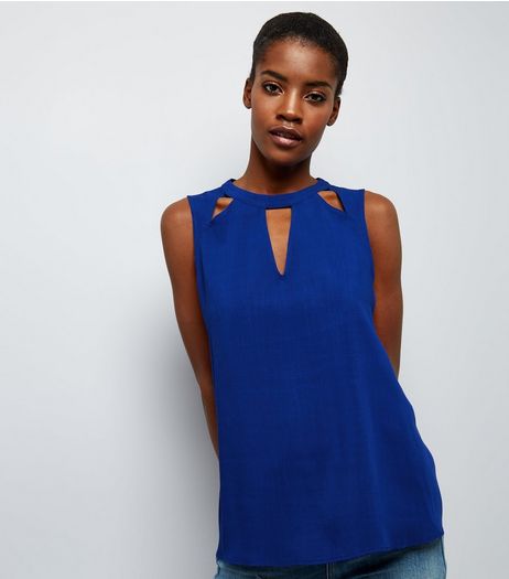 Blue Cut Out Sleeveless Top | New Look
