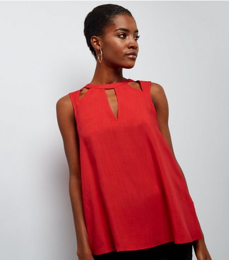 Red Cut Out Sleeveless Top | New Look