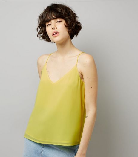 Yellow Lace Up Back Cami Top | New Look
