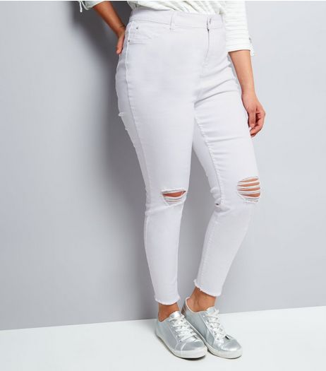 Curves White High Waist Ripped Skinny Jenna Jeans | New Look