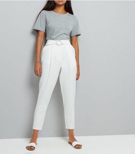Petite White Circle Belt Slim Leg Trousers | New Look