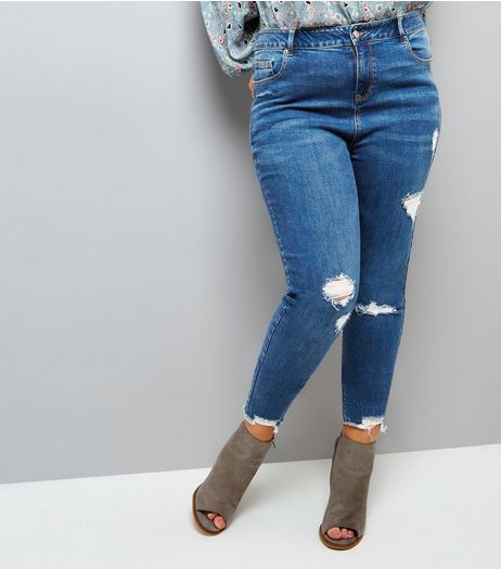 Curves Blue Ripped Skinny Jenna Jeans | New Look