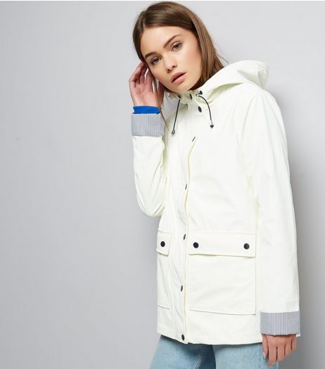 White Button Trim Stripe Hem Anorak | New Look