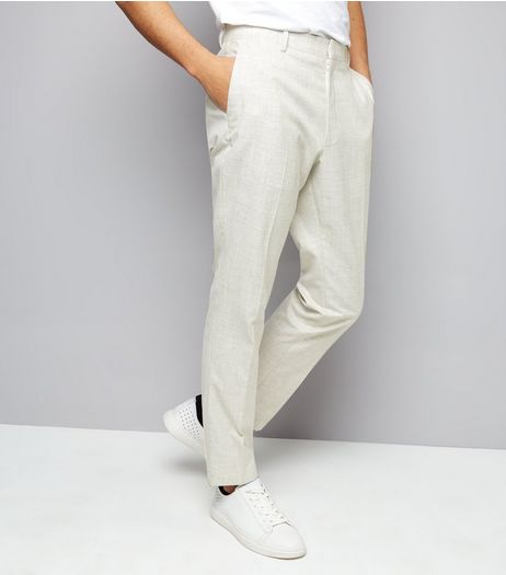 Off White Cross Hatch Skinny Tailored Trousers | New Look