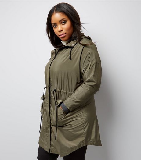 Curves Khaki Hooded Longline Jacket | New Look