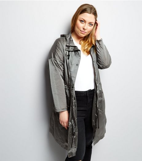 Curves Silver Hooded Longline Jacket | New Look