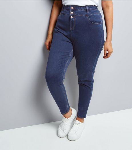 Curves Blue High Waist Skinny Yazmin Jeans | New Look