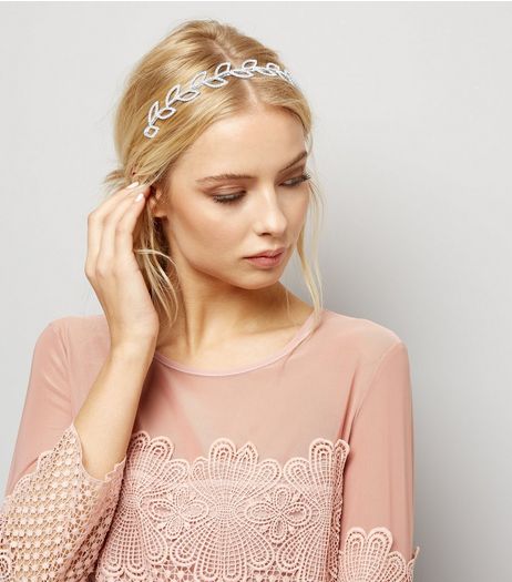 Silver Diamante Leaf Headband | New Look
