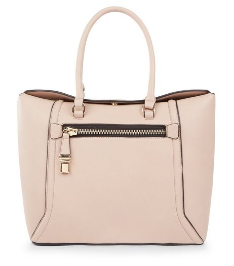 Nude Pink Zip Pocket Front Tote Bag | New Look