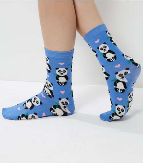 Blue Panda Heart Print Socks | New Look