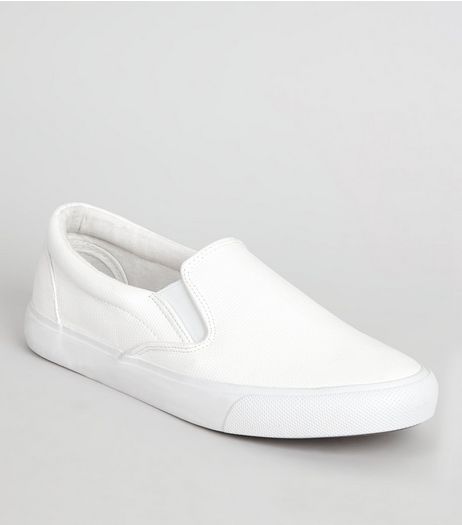 White Snakeskin Textured Slip On Trainers | New Look