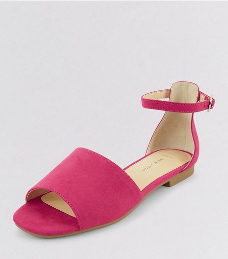 Wide Fit Pink Suedette Wide Strap Sandals | New Look