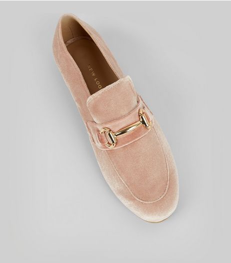 Pink Velvet Metal Bar Loafers | New Look
