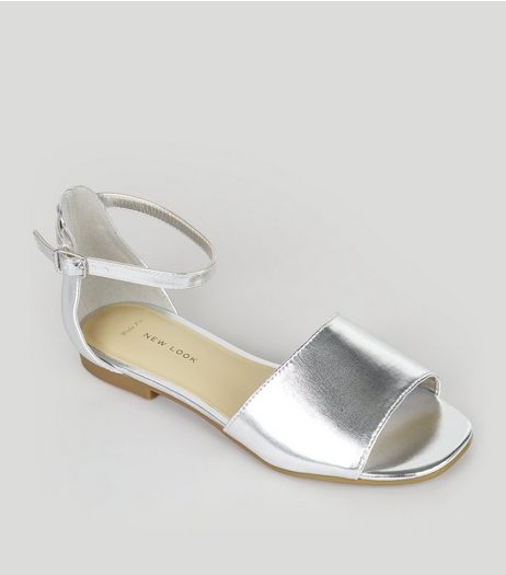 Wide Fit Silver Ankle Strap Sandals | New Look