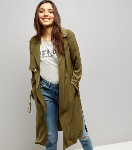 Khaki Flared Sleeve Split Side Draped Coat | New Look