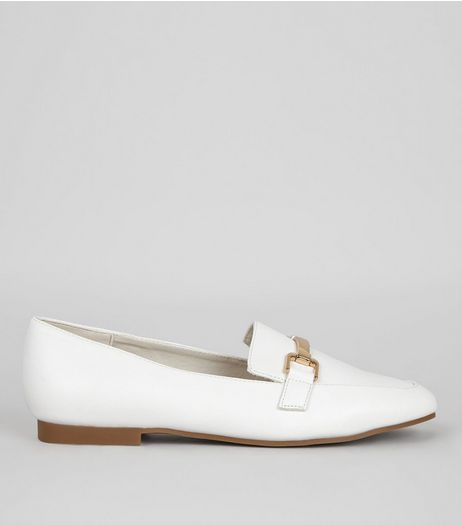 Wide Fit White Metal Bar Loafers | New Look