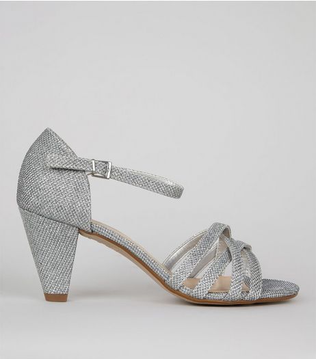 Teens Silver Textured Strappy Cone Heeled Sandals | New Look