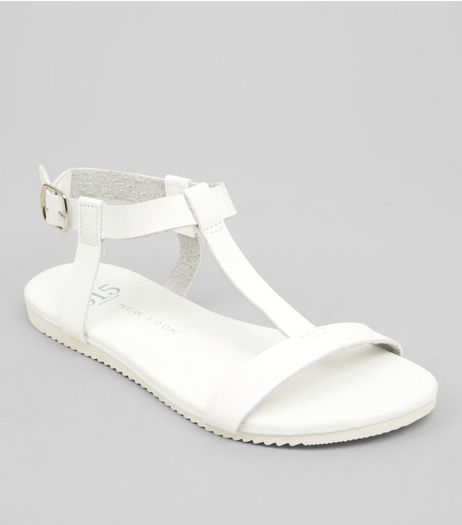 Teens White T Bar Sandals | New Look