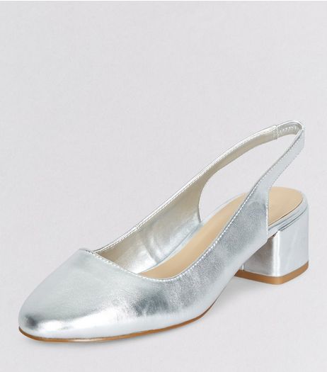 Teens Silver Slingback Block Heels | New Look