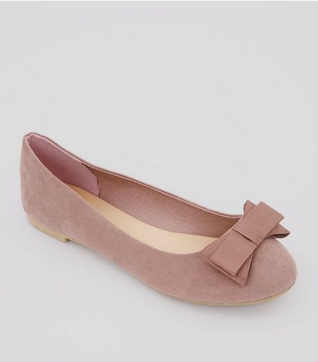 Wide Fit Pink Suedette Bow Ballerina Pumps | New Look