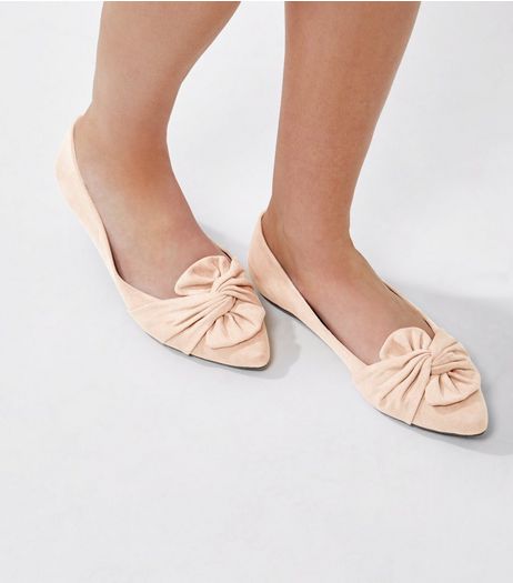 Wide Fit Pink Suedette Knot Front Pumps | New Look