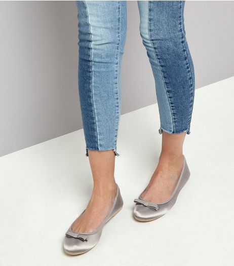 Wide Fit Grey Satin Ballet Pumps | New Look