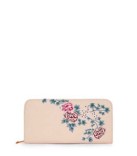 Nude Floral Embroidered Zip Around Purse | New Look