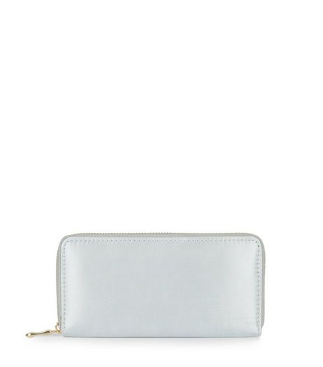 Silver Sateen Zip Around Purse | New Look