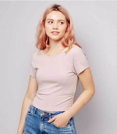 Pink Ribbed Short Sleeve Scoop Neck Crop Top | New Look