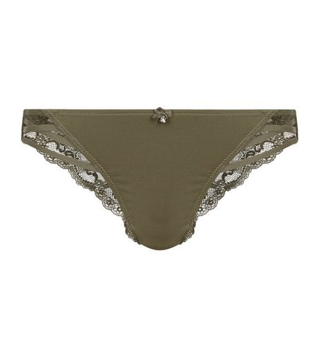 Maternity Khaki Lace Trim Strappy Brazilian Briefs | New Look