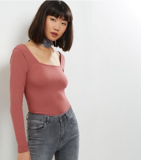 Deep Pink Square Neck Long Sleeve Top | New Look