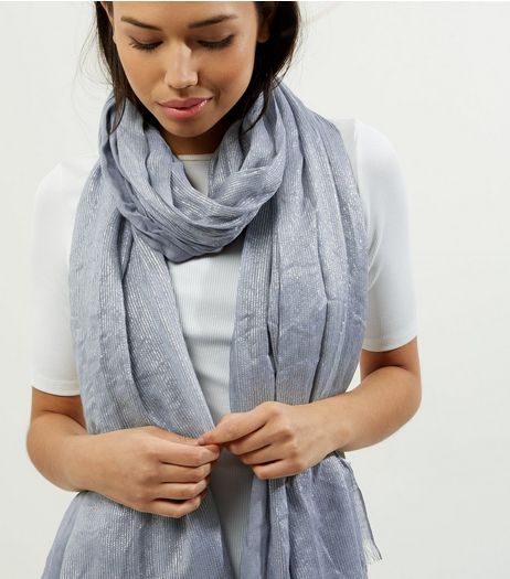 Grey Metallic Longline Scarf | New Look