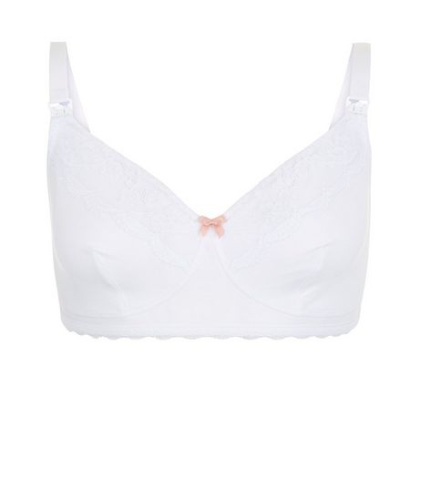 Maternity White Lace Trim Nursing Bra | New Look