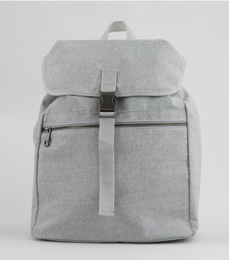 Pale Grey Buckle Front Backpack | New Look