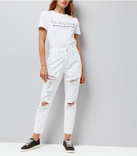 White Ripped Tori Mom Jeans | New Look