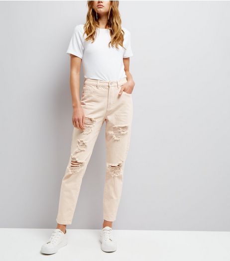 Shell Pink Ripped Tori Mom Jeans | New Look
