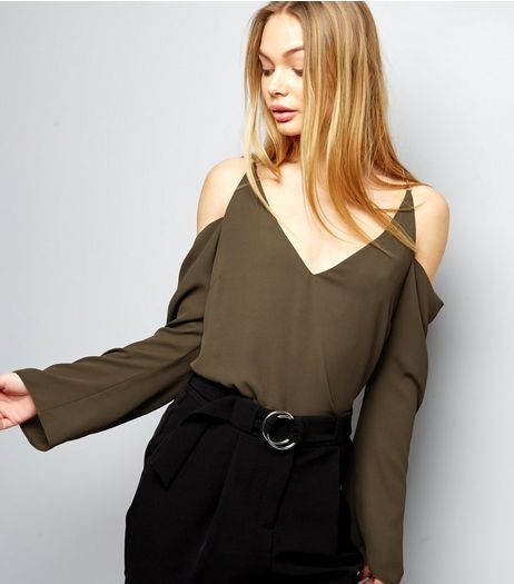 Khaki Chain Strap Cold Shoulder Top | New Look