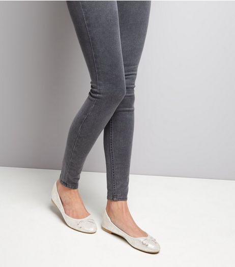 Silver Snakeskin Textured Ballet Pumps | New Look