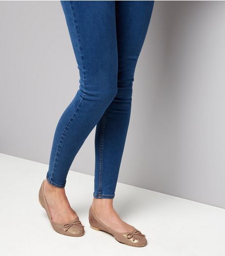 Rose Gold Metallic Snakeskin Texture Ballet Pumps | New Look