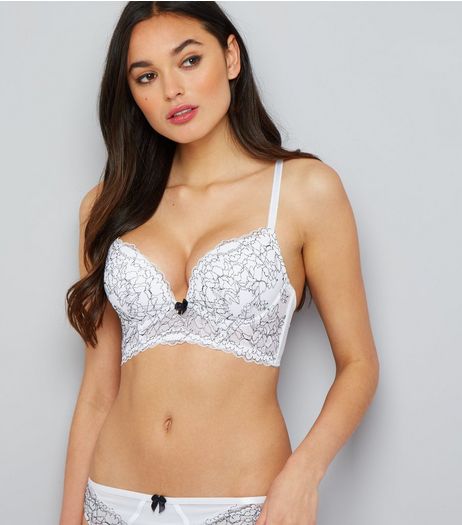 White Two Tone Lace Longline Bra | New Look