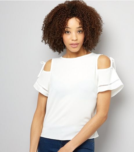 White Tie Up Cold Shoulder Top | New Look