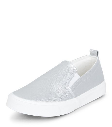 Teens Silver Metallic Slip On Trainers | New Look