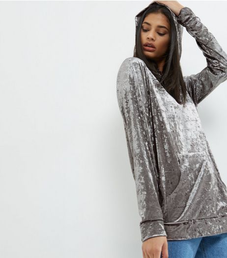 Grey Velvet Oversized Hoodie | New Look