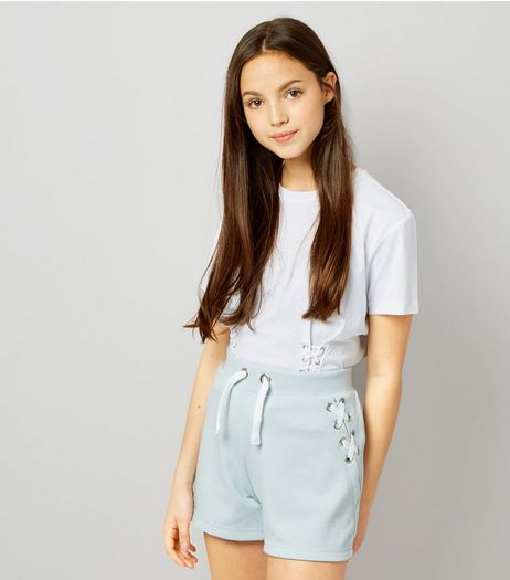 Teens Blue Eyelet Trim Tie Side Shorts | New Look
